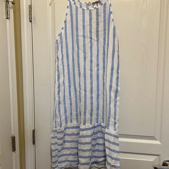 Lungo L'Arno | Dresses | Lungo Larno Bluewhite Striped Pure Linen  Sleeveless Dress Nwt | Poshmark